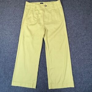 Maeve Anthropologie Colette Wide Leg‎ Cropped Pants Lime Green Sz 32 NWT Linen